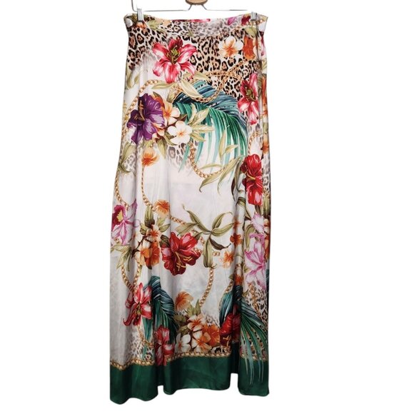 Guess Sz 10 Maxi Skirt Dora Scarf Print Jungle Tropical Side Slit NWOT Read - Picture 1 of 9